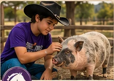 Participant caring for a pig