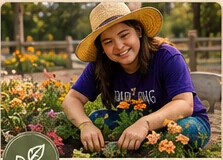 Participant gardening among flowers