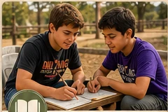 Two participants working at a table